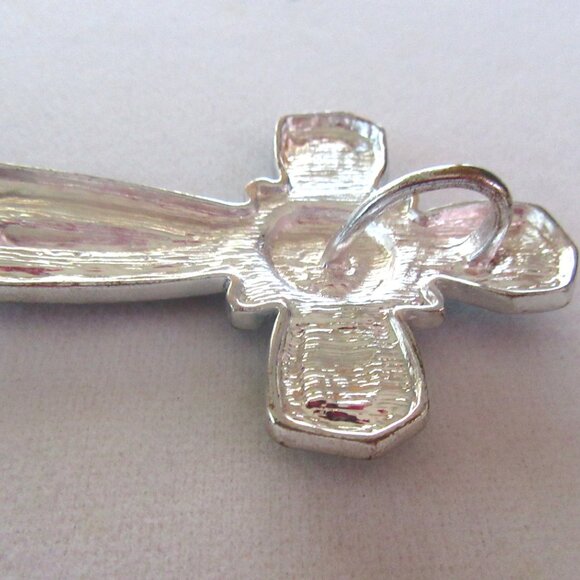 Large turquoise bead and red enameled cross pendant in  silver tone setting - Picture 7 of 7